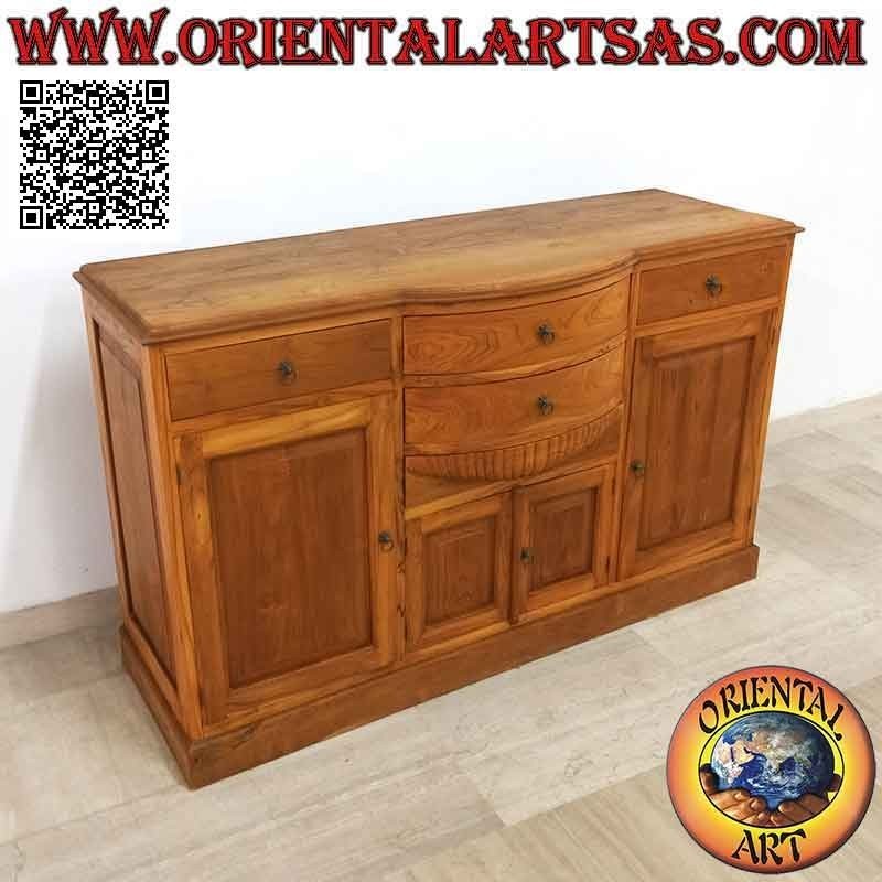 Buffet de 4 puertas y 4 cajones con curva central en madera de teca