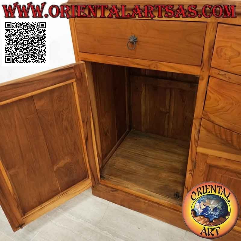 Buffet with 4 doors and 4 drawers with central curve in teak wood