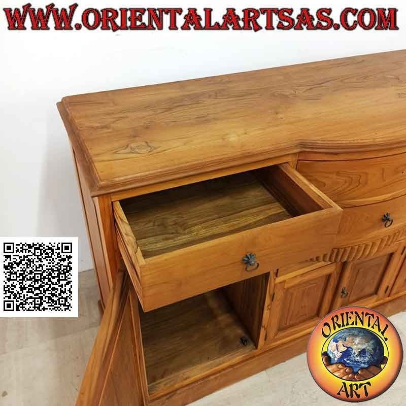 Buffet de 4 puertas y 4 cajones con curva central en madera de teca
