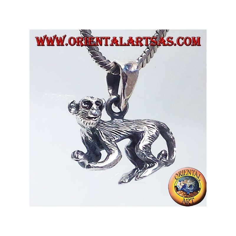 silver pendant, three-dimensional monkey