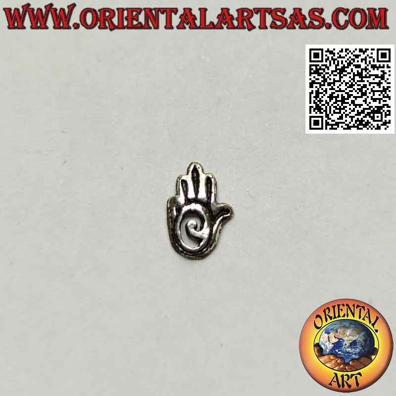 Mini orecchino in argento, la mano di fatima con spirale