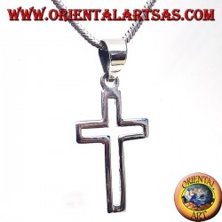 silver pendant, linear carved cross