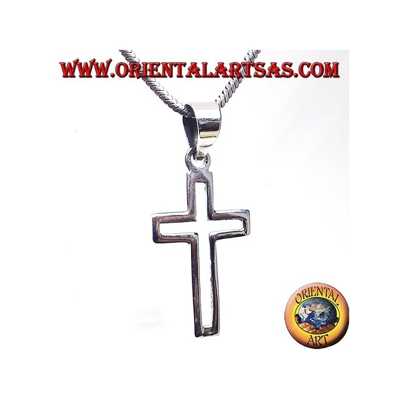 colgante de plata, cruz tallada lineales