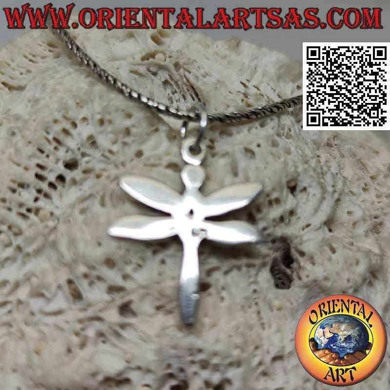 Ciondolo in argento a forma di libellula sagomata e incisa nei dettagli