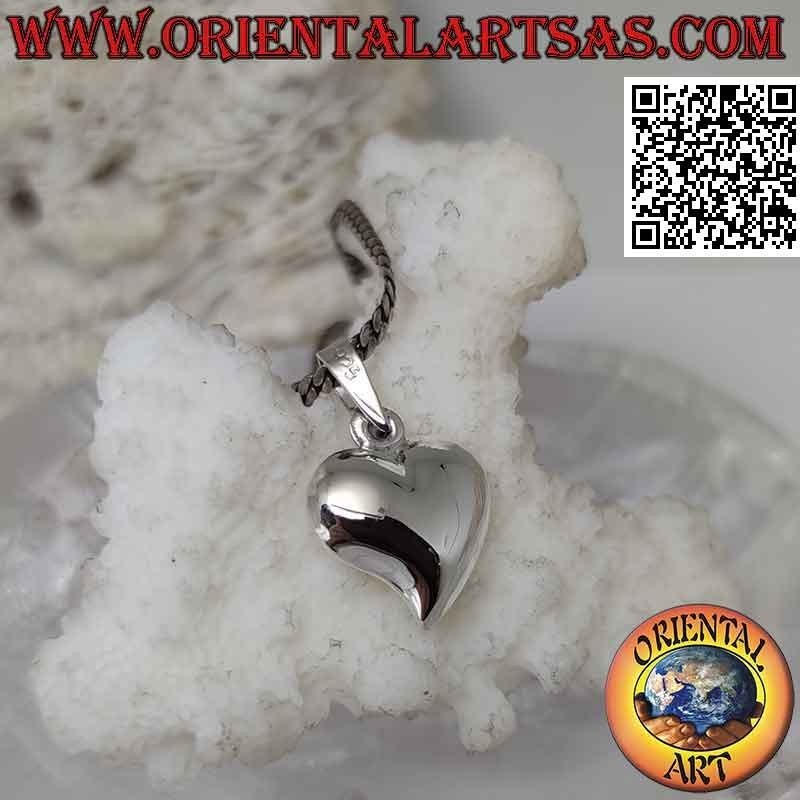 Ciondolo in argento, cuore liscio tridimensionale con punta allungata