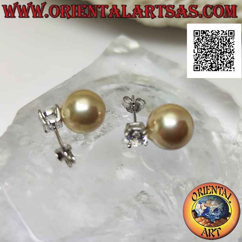 Boucles d'oreilles lobe en argent avec perle ivoire et zircons ronds blancs