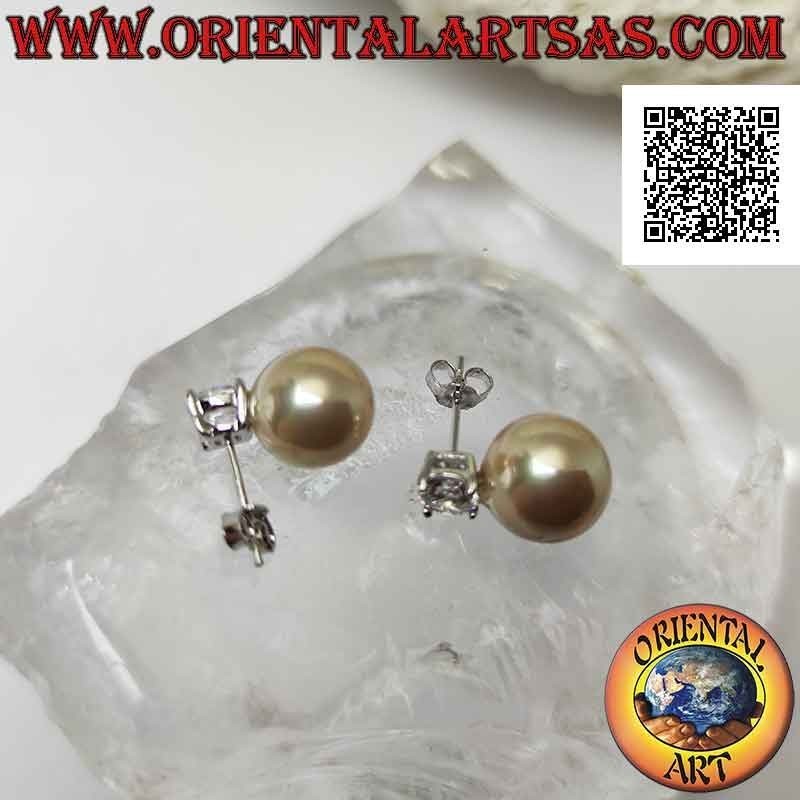 Orecchini in argento da lobo con perla avorio e zircone tondo bianco incastonato