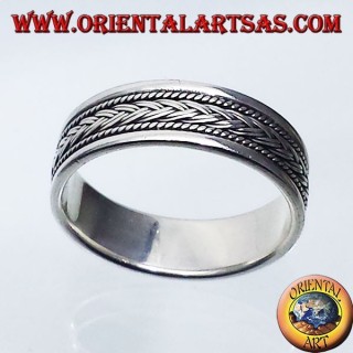 registro de anillo de plata, trenza tallada