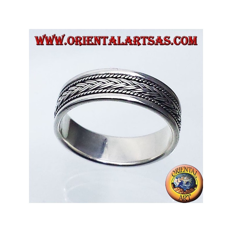 record Bague en argent, tresse sculpté