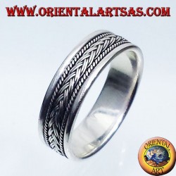 registro de anillo de plata, trenza tallada