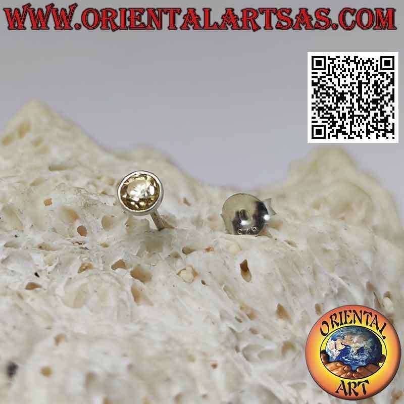 Mini earring in silver, round faceted citrine topaz