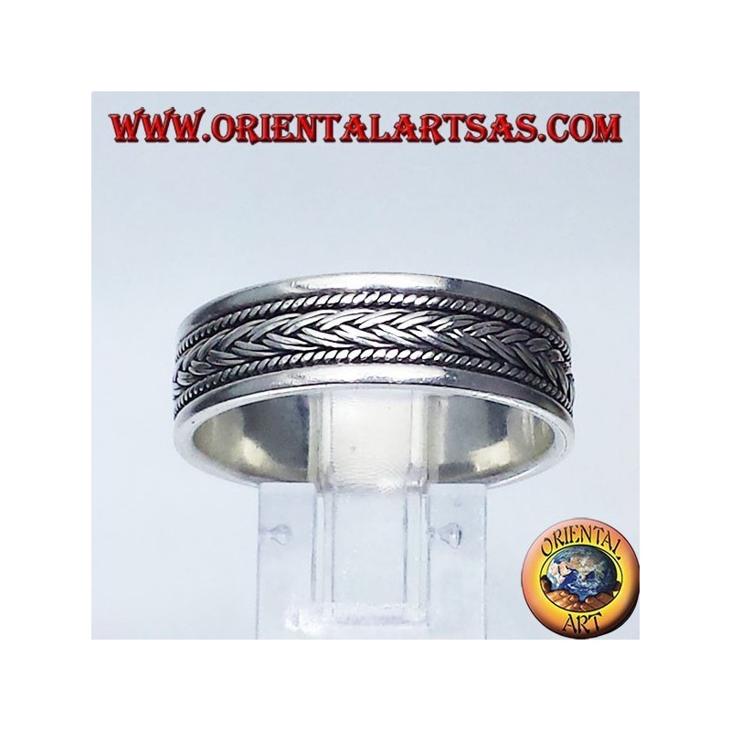 registro de anillo de plata, trenza tallada