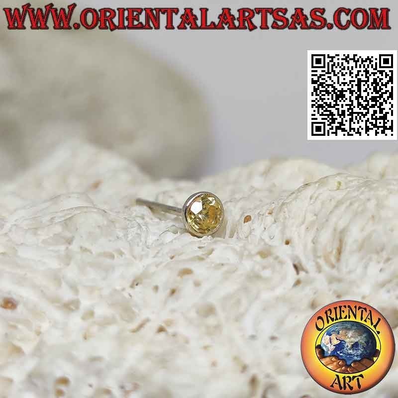 Mini orecchino in argento, topazio citrino sfaccettato tondo