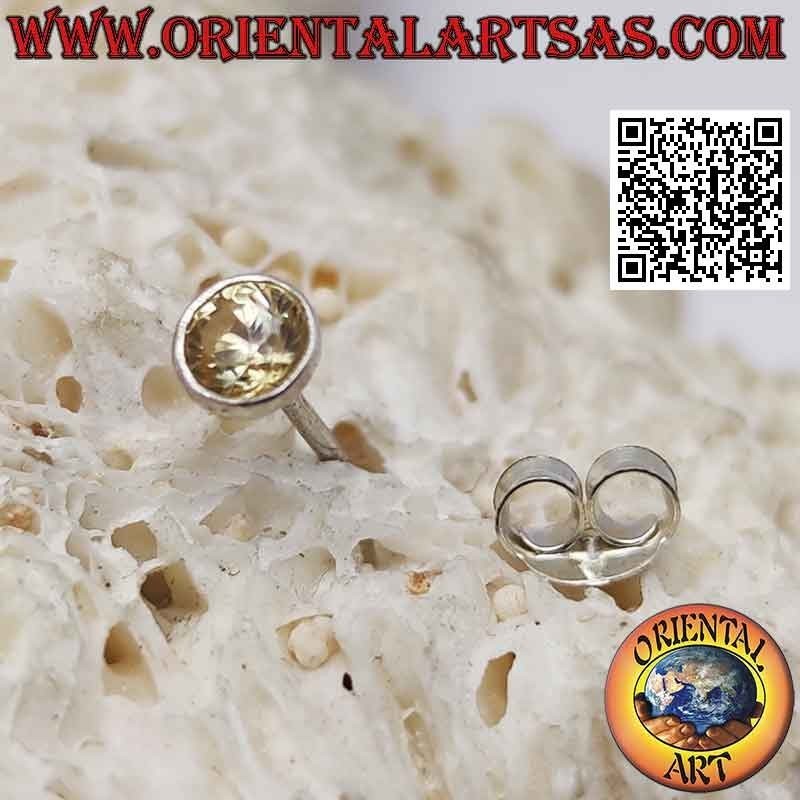 Mini-Ohrring in Silber, rund facettierter Citrintopas