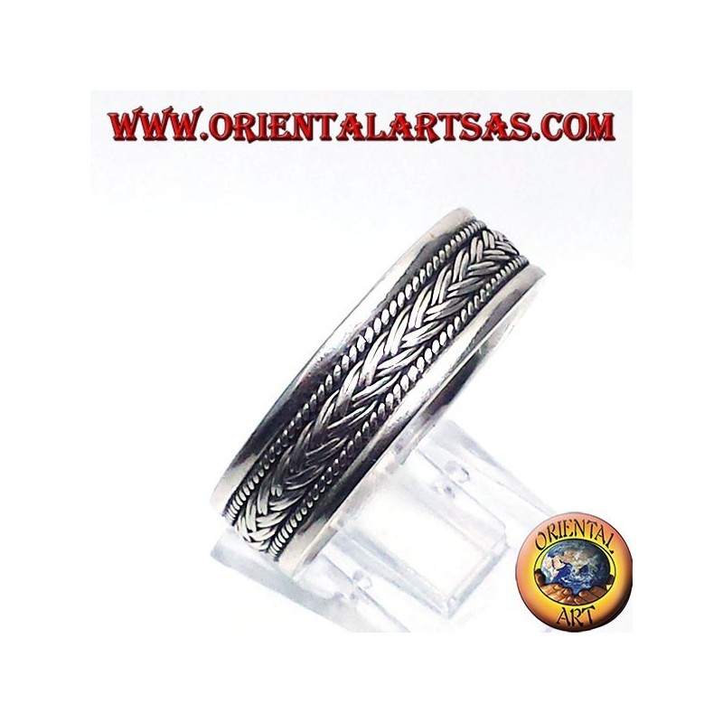 registro de anillo de plata, trenza tallada
