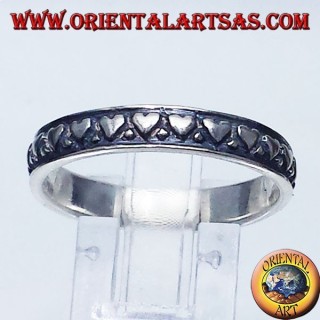 silver ring, wedding ring with hearts carved