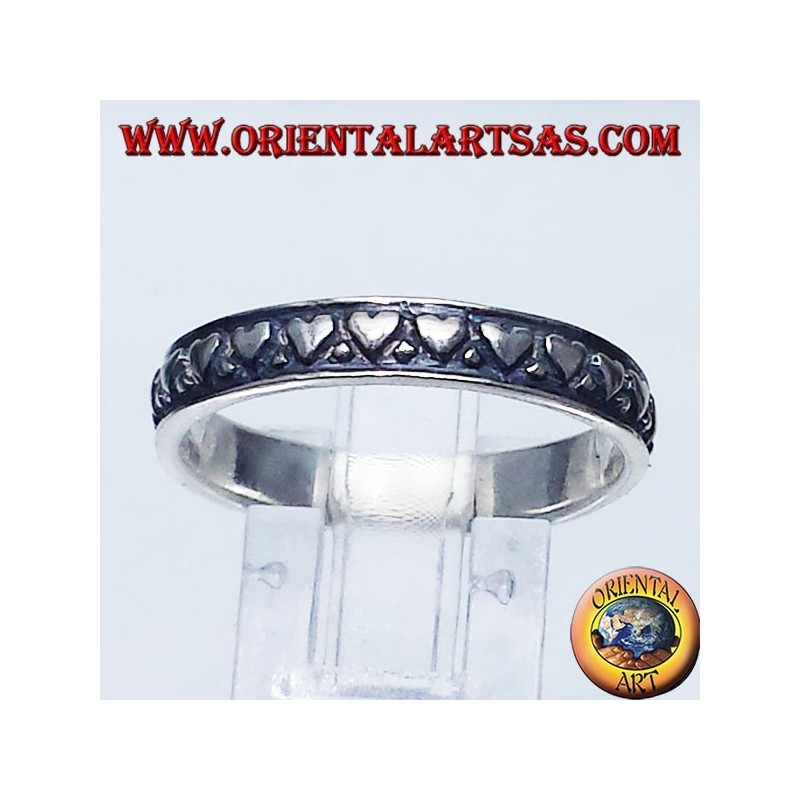 Silberring , Ehering mit Herzen geschnitzt