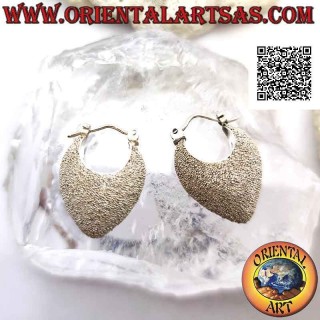 Silver crescent earrings with rounded handbag, handcrafted with micro spheres