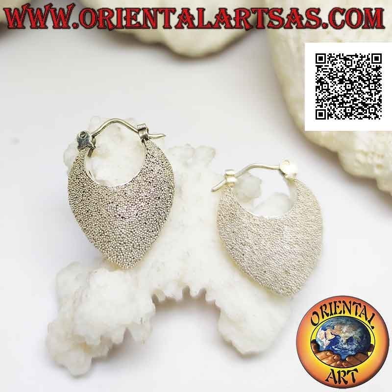 Silver crescent earrings with rounded handbag, handcrafted with micro spheres