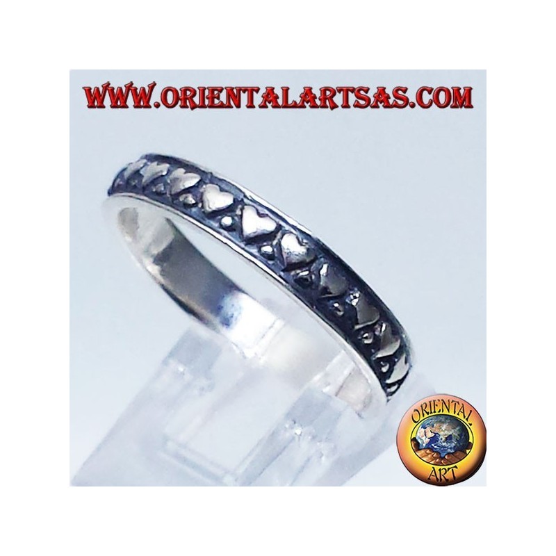 silver ring, wedding ring with hearts carved
