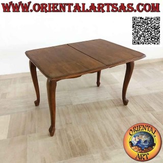 Mesa rectangular (cantos curvos) extensible a cuatro patas en madera de teca (90 x 120 cm)
