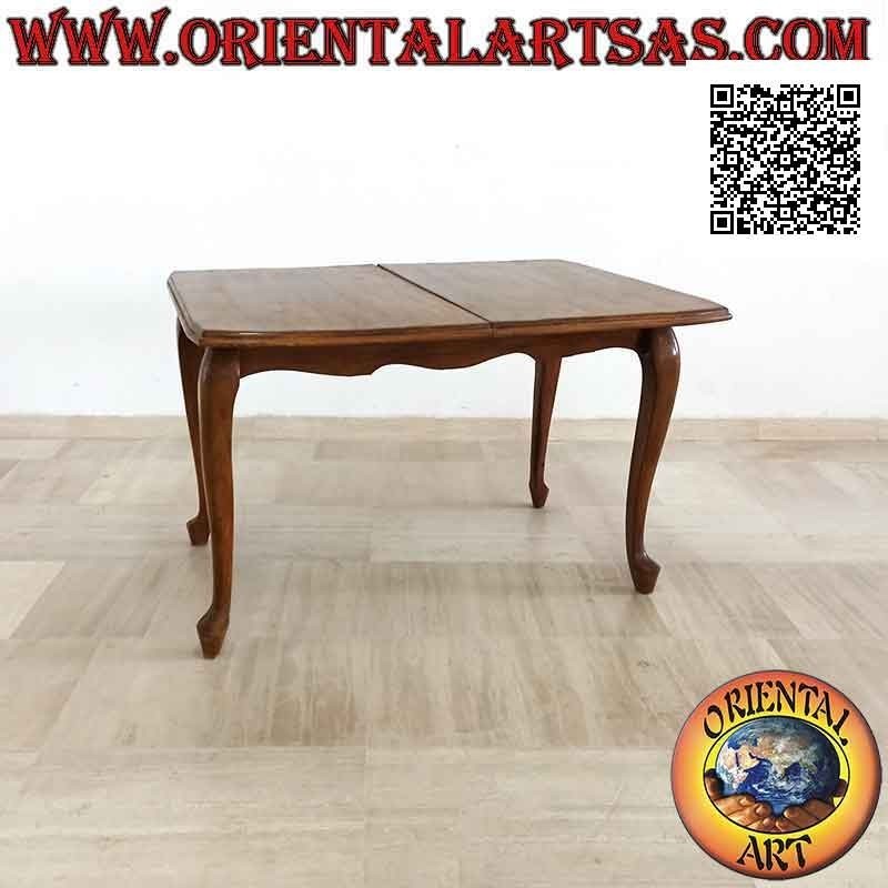 Mesa rectangular (cantos curvos) extensible a cuatro patas en madera de teca (90 x 120 cm)