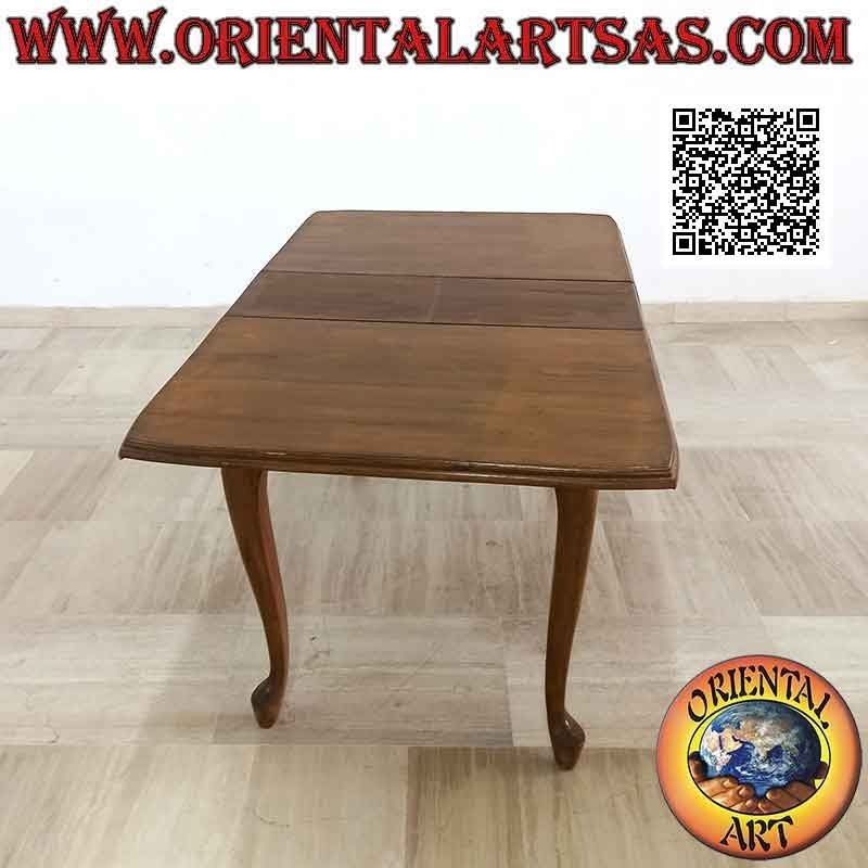 Rectangular table (curved edges) extendable to four legs in teak wood (90 x 120 cm)