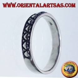 Silberring , Ehering mit Herzen geschnitzt