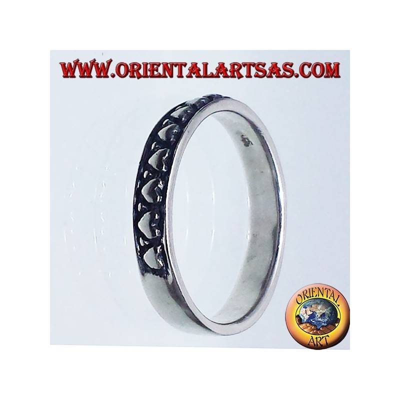 Bague en argent, bague de mariage avec des coeurs sculptés