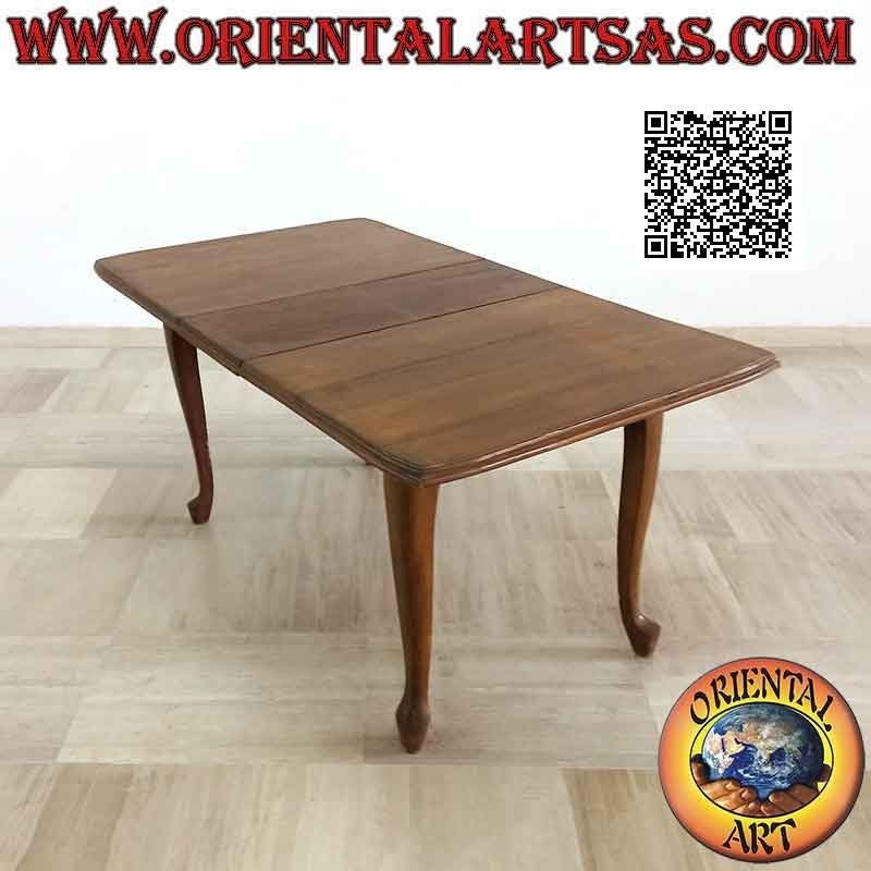 Tavolo rettangolare (spigoli curvi) allungabile a quattro piedi in legno di teak (90 x 120 cm)