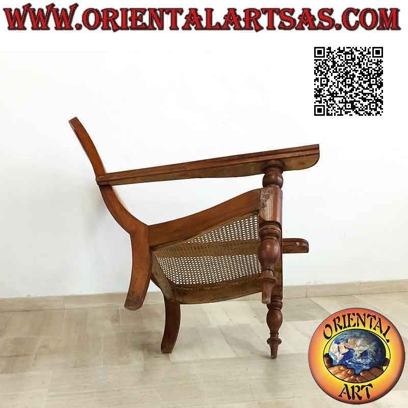 Sillón / chaise longue de estilo colonial antiguo en madera de teca y paja de Viena