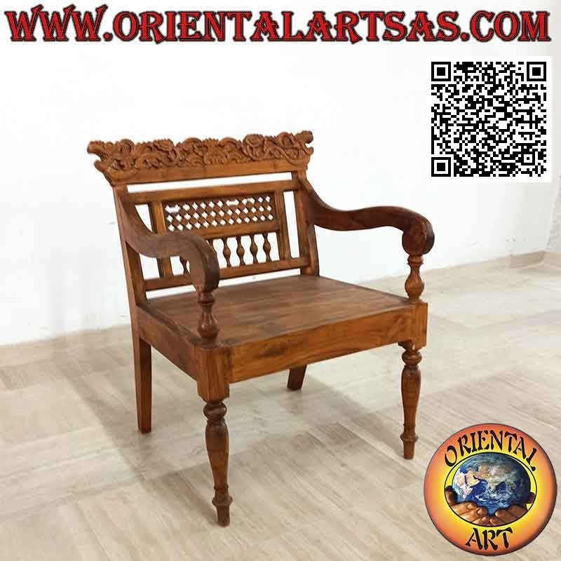 "King" armchair with decoration of Nepalese dragons carved in teak wood