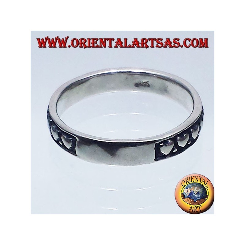 Bague en argent, bague de mariage avec des coeurs sculptés