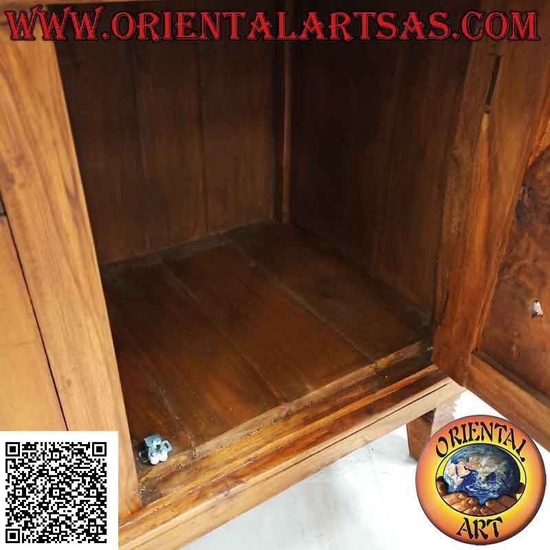 Buffet with 3 doors and 3 drawers with hand-carved floral decorations in teak wood