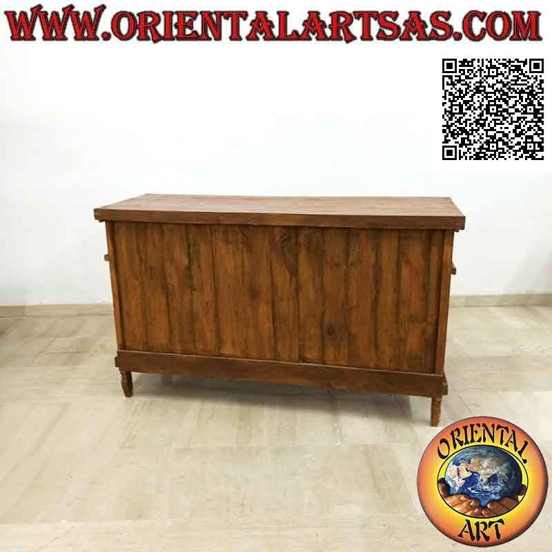 Buffet with 3 doors and 3 drawers with hand-carved floral decorations in teak wood