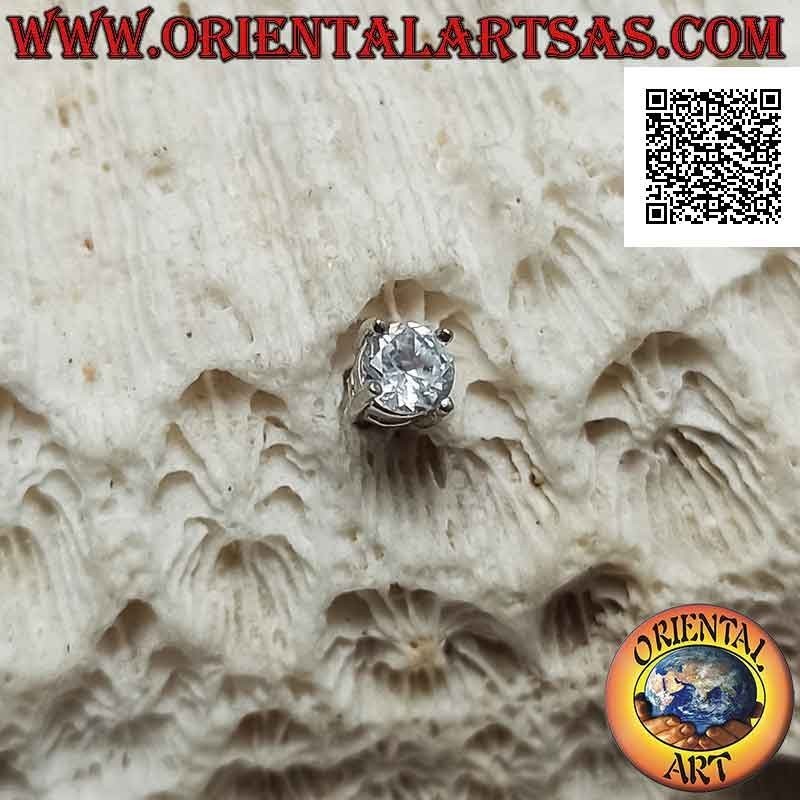 Mini boucle d'oreille en argent, point lumineux zircon blanc facetté serti haut (rond)