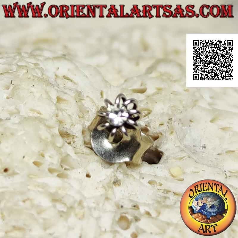 Mini Ohrring / Nasenstecker in Silber, runder Zirkon umrandet von Spitze (2 mm)