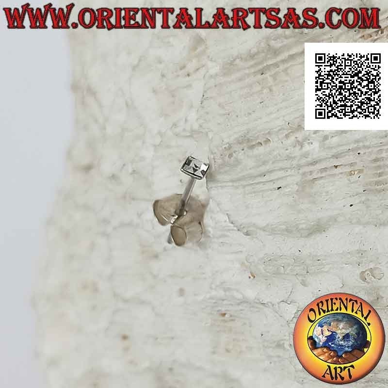 Mini earring / nose stud in silver, square with faceted colored zircon (2 mm)