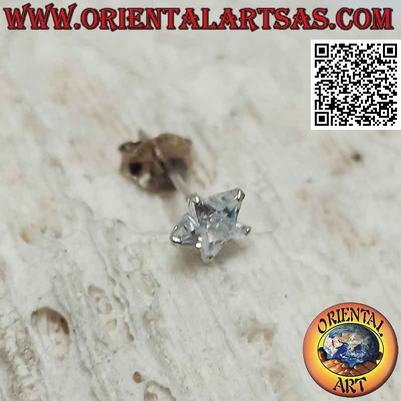 Mini earring in silver, white faceted zircon set (star) of 5 mm