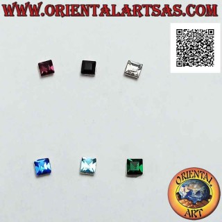 Mini boucle d'oreille / clou de nez en argent, carré avec zircon de couleur facetté (3 mm)