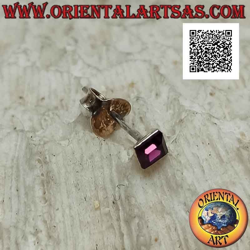 Mini boucle d'oreille / clou de nez en argent, carré avec zircon de couleur facetté (3 mm)