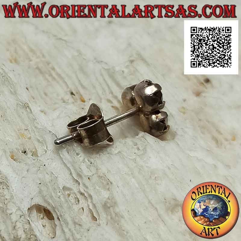 Mini earring in silver, trio of colored zircons set 3 mm