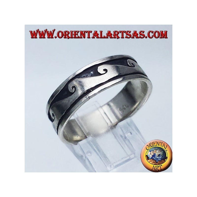 silver ring with wave record low relief