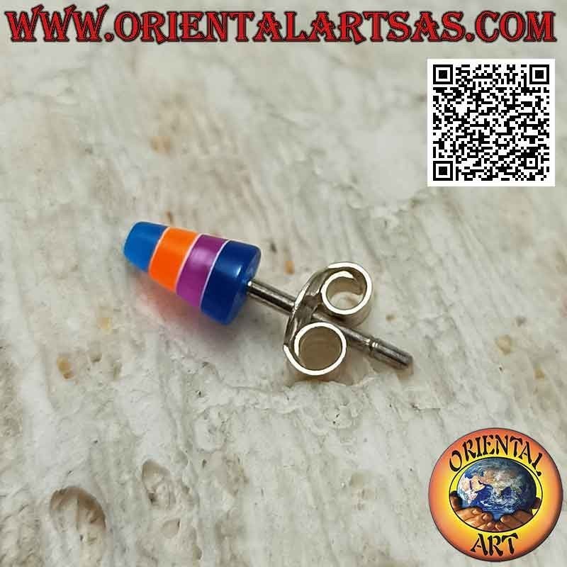 Mini pendiente en plata, el cono biselado con rayas multicolores