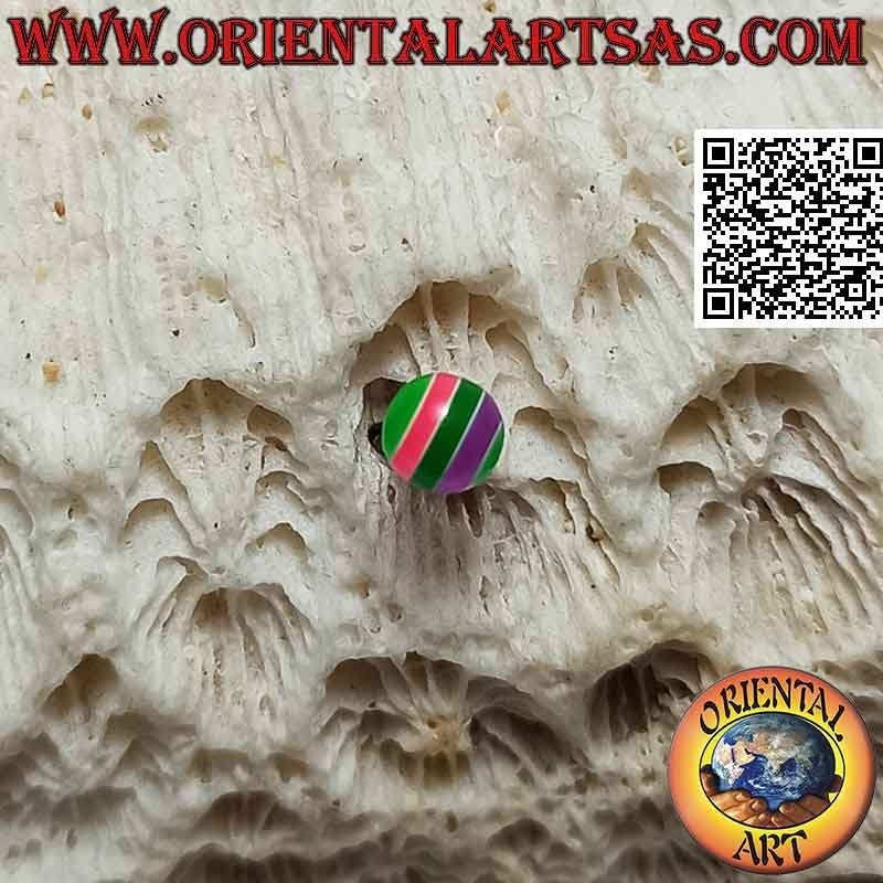 Mini-Ohrring in Silber, die bunt gestreifte Kugel (groß)