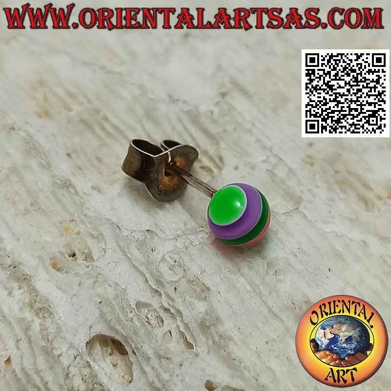 Mini orecchino in argento, la pallina a strisce multicolore (grande)