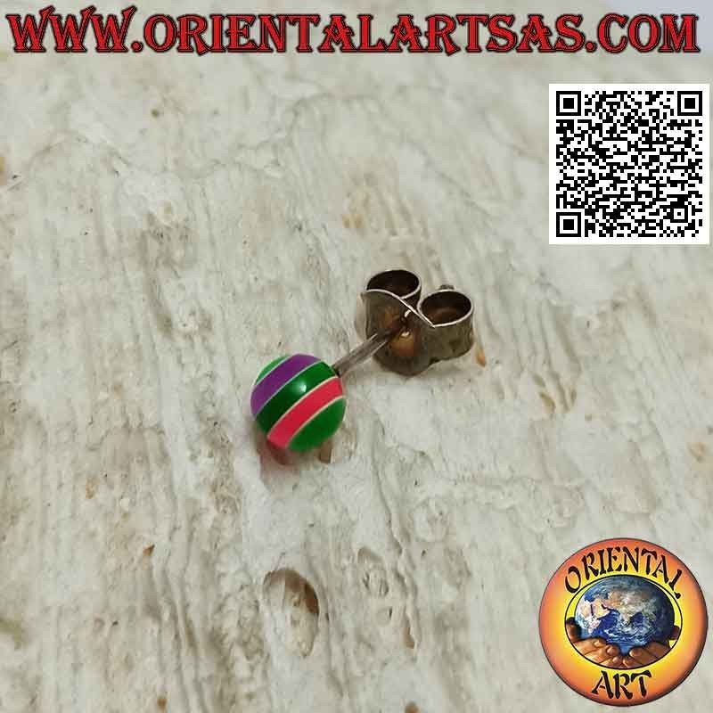 Mini boucle d'oreille en argent, la boule rayée multicolore (grande)