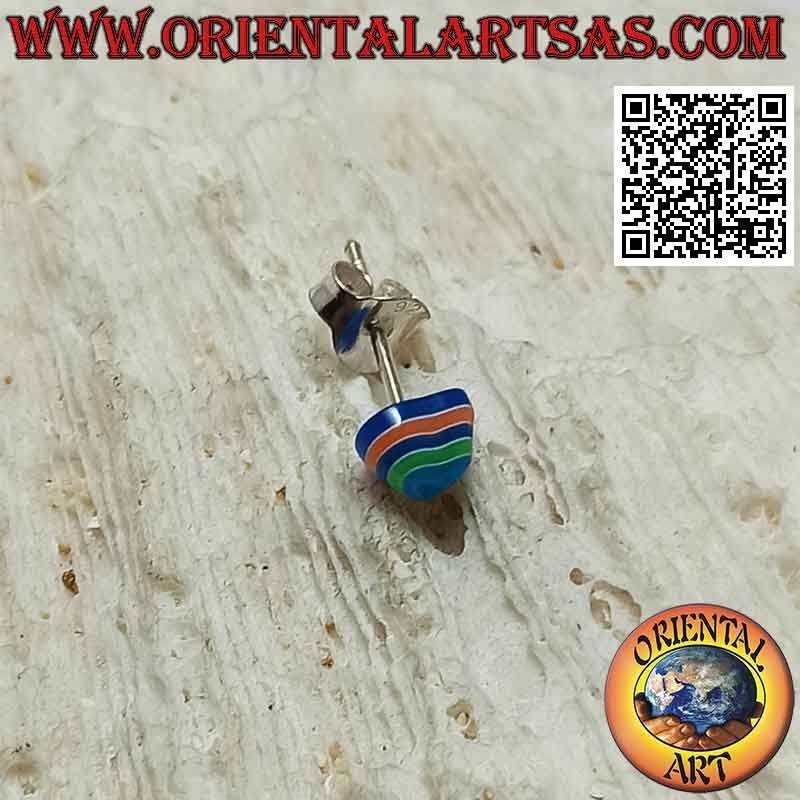 Mini orecchino in argento, il cuore a strisce multicolore