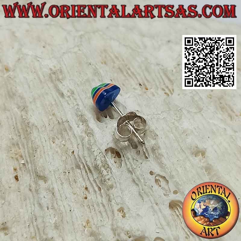 Pendiente mini de plata, corazón de rayas multicolores