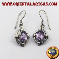 Silver earrings with oval faceted amethyst